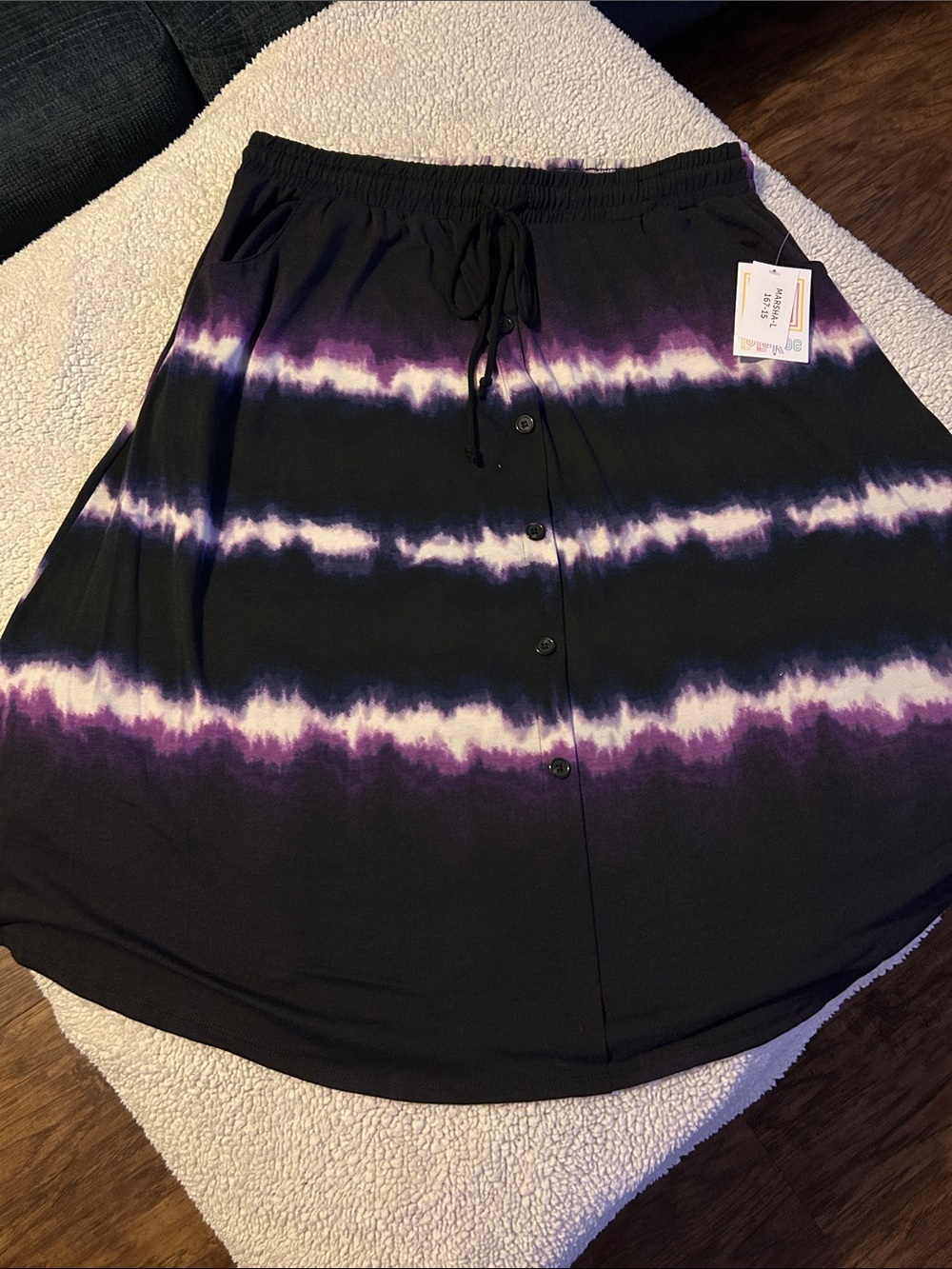 Women's Tie-Dye Skirt - Lularoe Marsha with decorative buttons